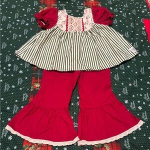 Red Green White Santa 12m Baby girls Christmas Flared Pant Set